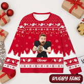 Funny Football Fan Ugly Christmas Sweater – Personalized Face & Name Holiday Sweatshirt