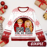 Personalized Christmas Ugly Sweater – Cute Cartoon Couple Anniversary Design