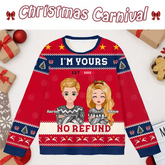 Custom Couple Christmas Ugly Sweater – Personalized “I’m Yours No Refund” Holiday Sweatshirt with Names & Year