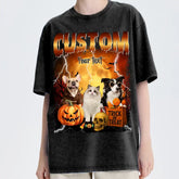 Custom Bootleg Halloween T-Shirt – Personalized Pet Photo & Name, Vintage Dog Graphic Tee, One-of-a-Kind Halloween Gift