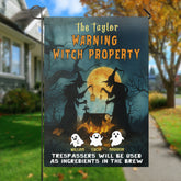 Personalized Halloween Flag – Witch & Cute Ghost Family Banner