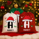 Personalized Christmas Gift Bag with Santa Hat Initial and Name