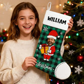 Personalize your family's Christmas stockings—upload photos and edit names