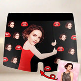 Funny Custom Face Boxer Briefs – Hug Me Underwear with Kiss Pattern, Gag Gift for Boyfriend or Husband