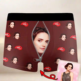 Custom Face Boxer Briefs – Funny Zipper Underwear with Lips Print, Hilarious Gift for Boyfriend or Husband