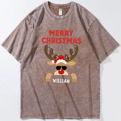 Personalized reindeer Christmas vintage t-shirt with name Personalized reindeer Christmas vintage t-shirt with name