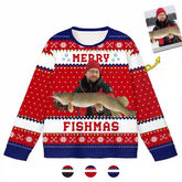Custom Fishing Christmas Ugly Sweater – Personalized Holiday Sweatshirt with Photo, Best Gift for Fishing Lovers