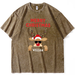 Personalized reindeer Christmas vintage t-shirt with name Personalized reindeer Christmas vintage t-shirt with name