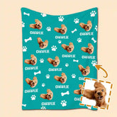 Custom Pet Photo & Name Blanket – Personalized Flannel Throw with Dog Face Pattern,Chrismas Gifts