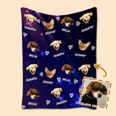 Custom Pet Photo Flannel Blanket – Personalized Dog & Cat Faces with Names, Cozy Starry Night Design