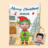 Custom Elf Face Christmas Blanket – Funny Personalized Holiday Gift for Kids and Family