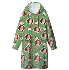 Personalized Santa Print Wearable Blanket Hoodie – Cozy Fleece Flannel Hooded Blanket for Women, Men, Teen Girls – Fun Christmas Gift