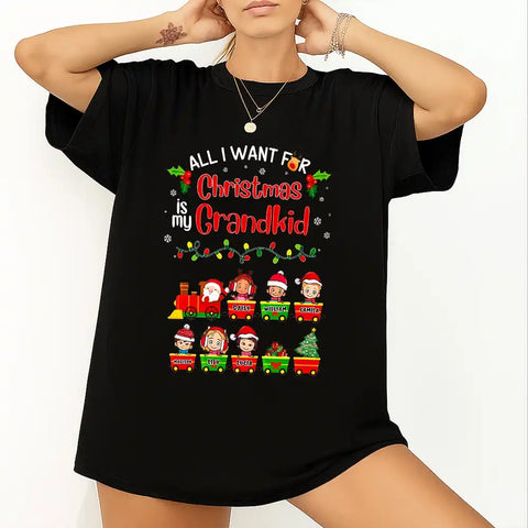 All I Want For Christmas Is My Grandkid—Personalized T-Shirt、Sweatshirt、Hoodie —customizable character designs and names.
