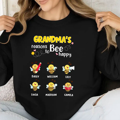Personalized Grandma’s Reasons To Bee Happy Sweatshirt – Choose Bees & Names
