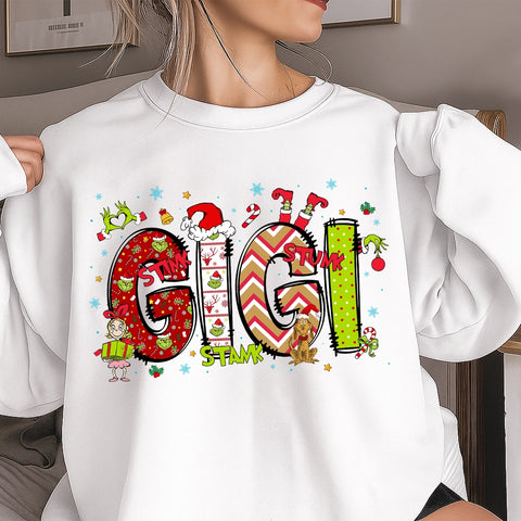 Custom Grinch Reversible Christmas Sweatshirt with Grandchildren's Names