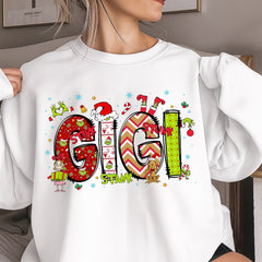 Custom Grinch Reversible Christmas Sweatshirt with Grandchildren's Names