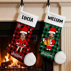 Personalize your family's Christmas stockings—upload photos and edit names