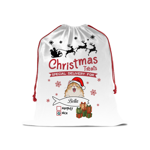 Personalized Christmas Cat Drawstring Gift Bag