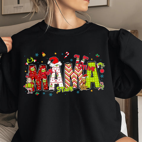 Custom Grinch Reversible Christmas Sweatshirt with Grandchildren's Names