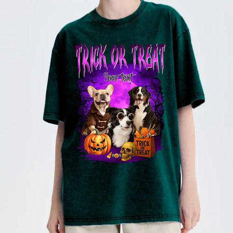 Custom Bootleg Halloween dog T-Shirt | Personalized Vintage Pet Tee with Your Pet’s Photo & Name