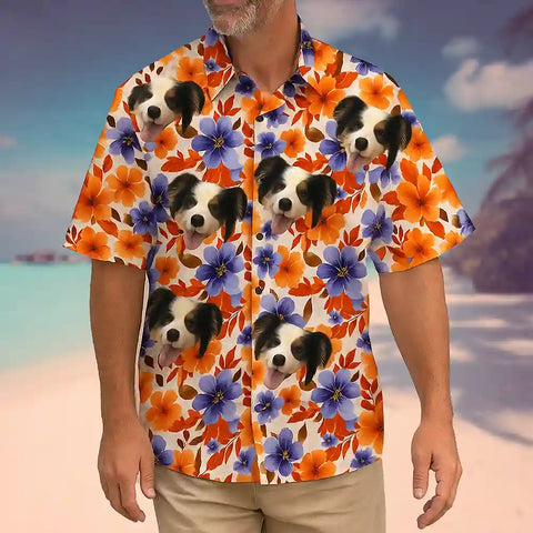 Unisex Pet Portrait Beach Shirt – Personalized Hawaiian Style
