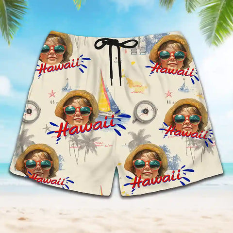 Funny Pet Face Beach Shorts – Personalized Hawaiian Style for Summer Parties