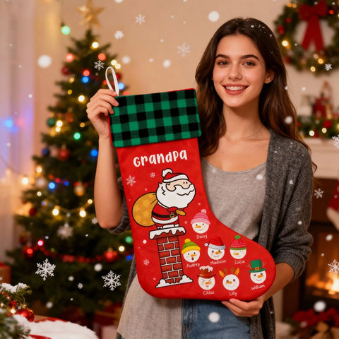 Custom Grandpa Christmas Stocking with Grandkids' Snowman Faces