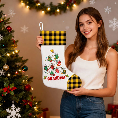 Personalised Pine Tree Socks for Grandma - A great family gift with your grandchild's name