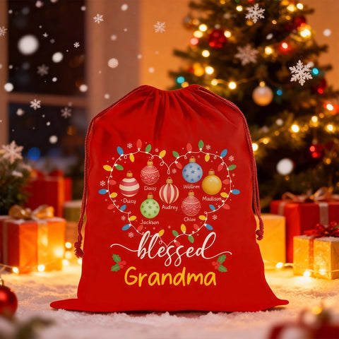 Personalized Christmas Gift Bag for Grandma with Grandkids' Names