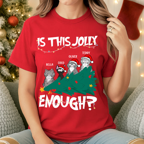 Personalized Christmas T-shirts, Hoodies, Sweatshirts – "Is This Jolly Enough?" with Custom Cats