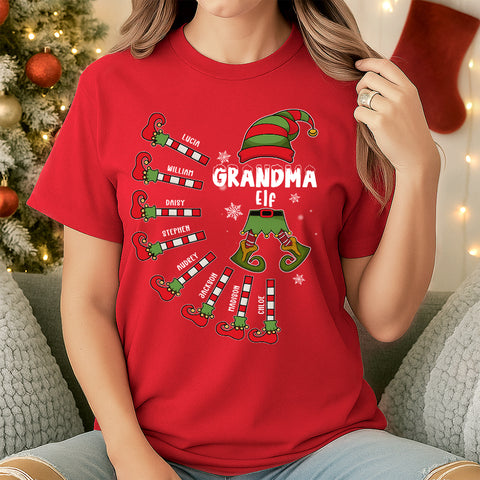 Christmas elf themed family t-shirts, sweatshirts, and hoodies – customizable with the number of children and their names