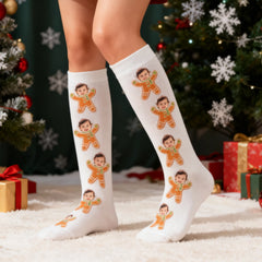 Custom Christmas Face Socks – Personalized Photo Gingerbread Style