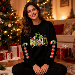 Custom Grinch Nana Christmas Sweatshirt with Grandkids' Names