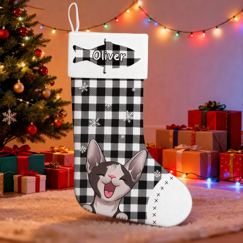 Custom Pet Christmas Stockings with Name – Plaid Cat Gifts