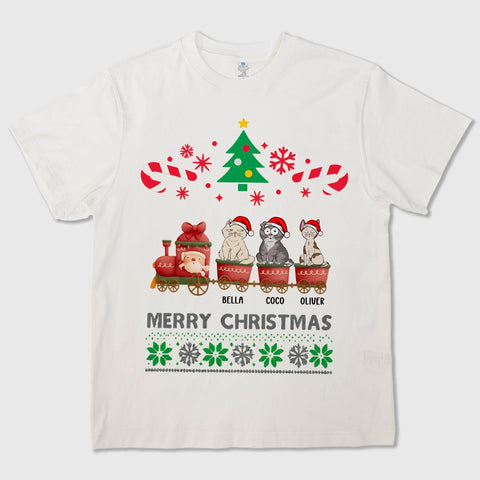 Custom Christmas pet t-shirts, sweatshirts, hoodies - choose cat breed, expression, and name