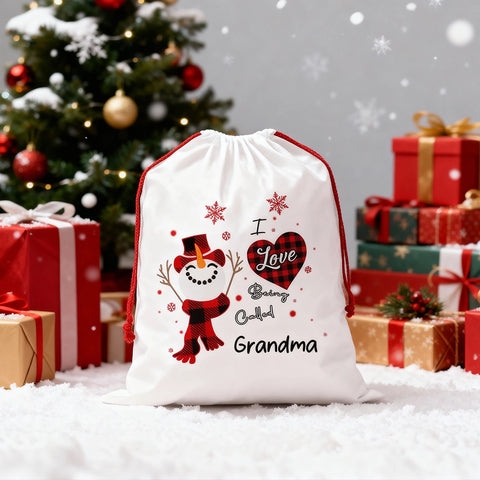 Personalized Christmas Gift Bag – I Love Being Called Grandma Snowman Design