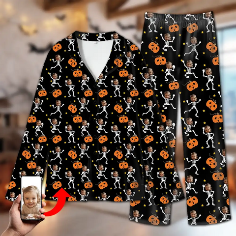 Custom Pumpkin Family Halloween Pajamas – Personalized Photo Fall Sleepwear