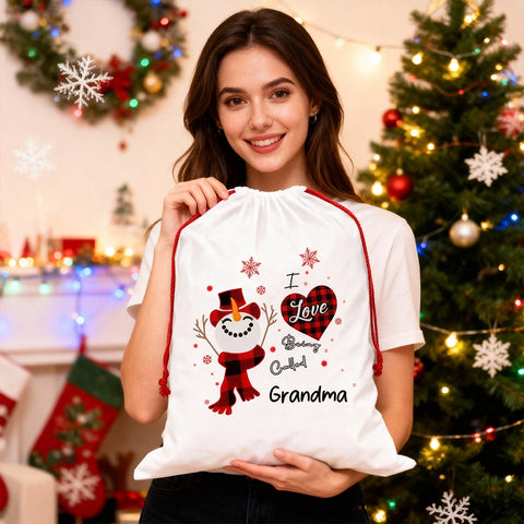 Personalized Christmas Gift Bag – I Love Being Called Grandma Snowman Design