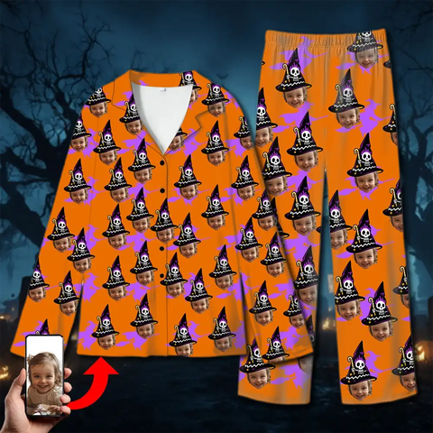 Personalized Witch Family Pajamas – Halloween Sleepwear with Witch Print & Hats