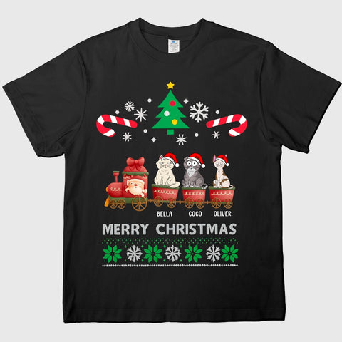 Custom Christmas pet t-shirts, sweatshirts, hoodies - choose cat breed, expression, and name