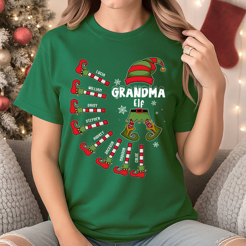 Christmas elf themed family t-shirts, sweatshirts, and hoodies – customizable with the number of children and their names