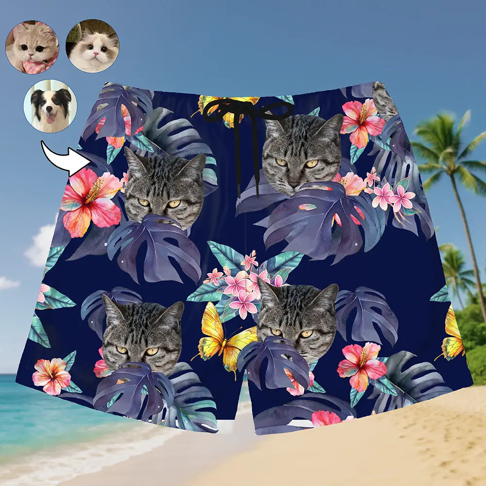 Pantalones cortos hawaianos personalizados con cara de mascota: hechos para el sol y la diversión