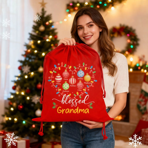 Personalized Christmas Gift Bag for Grandma with Grandkids' Names