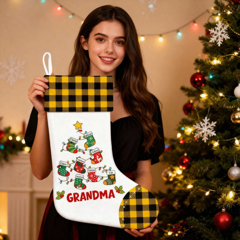 Personalised Pine Tree Socks for Grandma - A great family gift with your grandchild's name