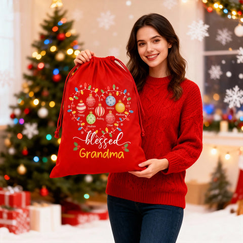 Personalized Christmas Gift Bag for Grandma with Grandkids' Names