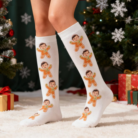 Custom Christmas Face Socks – Personalized Photo Gingerbread Style