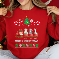 Custom Christmas pet t-shirts, sweatshirts, hoodies - choose cat breed, expression, and name