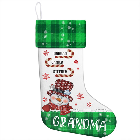 Snowman Nana Children's Candy Cane - Personalized Christmas Stockings, Christmas Gifts for Grandma, Mom and Family
