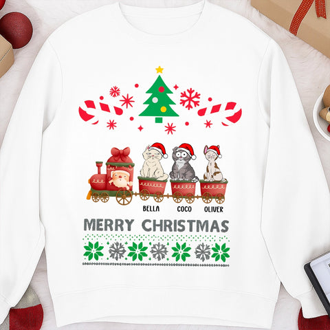 Custom Christmas pet t-shirts, sweatshirts, hoodies - choose cat breed, expression, and name