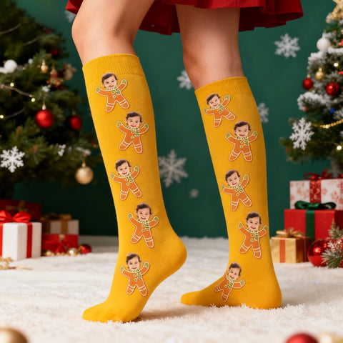 Custom Christmas Face Socks – Personalized Photo Gingerbread Style